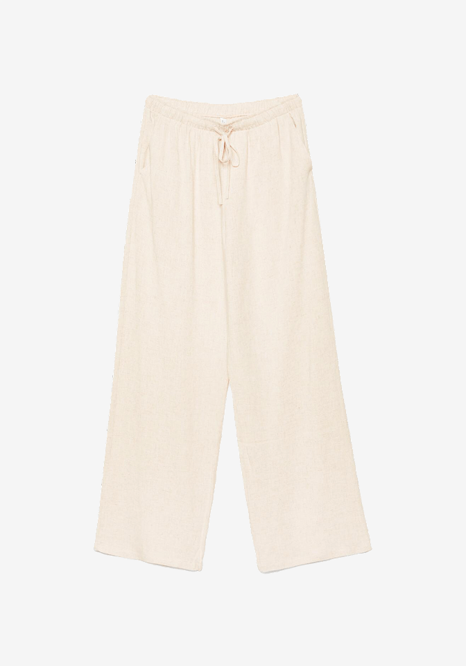 Bej Renk Ayarlanabilir Bel Kemer ve Cep Detaylı  Keten Pantolon 13